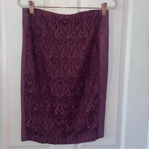 Kardashian Kollection purple lace front & back w/vegan side panel pencil skirt 6